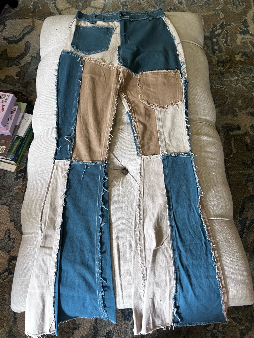 KTOO Patchwork Multicolor Women’s Jeans - Blue, Tan & Cream, NWOT, S